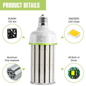 LED Corn Light 100W with E39 Mogul Base, IP64 Outdoor Waterproof Post Top Light Retrofit, 14000 Lumens, 400W Equivalent,  5000K Daylight White 100-277V/277-480V  UL cUL DLC Listed - Image 5