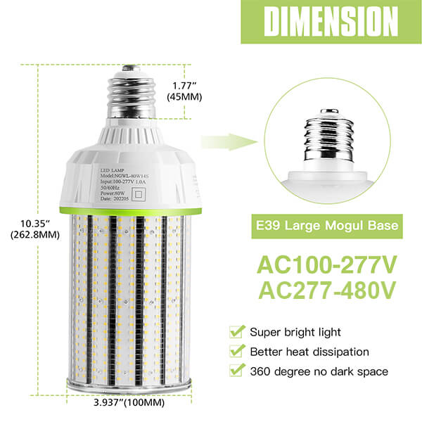 80 watt led corn bulb size