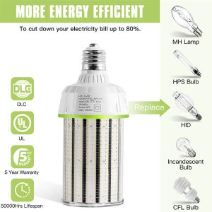 LED Corn Bulb 80W with E39 Mogul Base - 250W-320W MH HPS Equivalent 12000 Lumens - 5000K Daylight White - IP64 Waterproof 120-277V/480V - UL cUL DLC Listed - Image 6